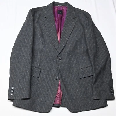 Vtg Hugo Boss 44R Gray Herringbone Stripe Croll Tweed Blazer Jacket Sport Coat - Image 1 of 4