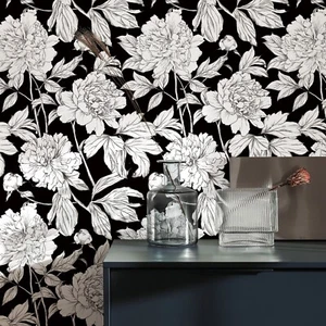 4Rolls 17.3"X118" Black White Floral Peel And Stick Wallpaper Waterproof Sticker - Picture 1 of 7