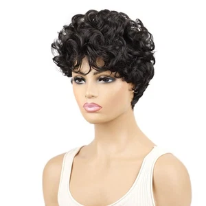 Women Heat Resistant Fiber Short Curly Wigs Black Wavy Wig Curls Bob Wig - Picture 1 of 9