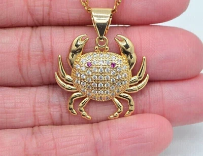 1.2Ct Round Cut Lab Created Diamond Crab Charm Pendant In 14k Yellow Gold Plated - Image 1 of 3