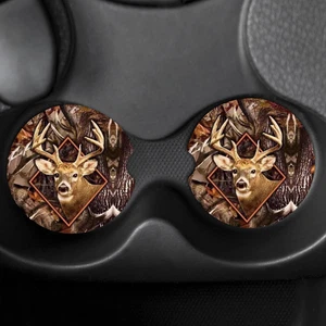 Camo Deer Set of 2 Custom Car Coasters - Picture 1 of 1