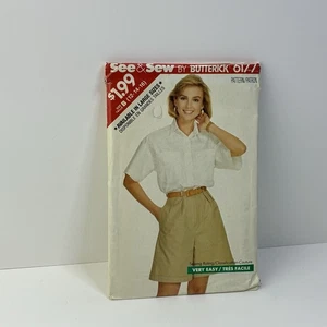 Shorts Shirt Very Loose Yoke Collar Size 12-16 UNCUT Pattern 6177 Vintage 80s  - Picture 1 of 2