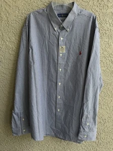 Camisa Ralph Lauren Para Hombre 2XL Azul Marino Blanco Guinga Manga L Abotonada Elastizada NUEVA - Imagen 1 de 5