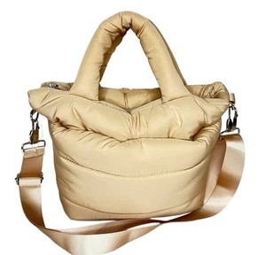 Wilo The Label Quilted Puffer Tote Bag Beige Detachable Crossbody Strap Zip Top - Picture 1 of 16