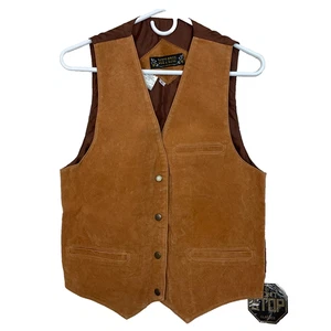 NWT Vtg Don't Stop Classics 80's Tan Suede Leather Vest Western Snap Front Men M - Picture 1 of 21