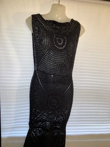 Frankies Bikinis Veronica Cover Up Black Crochet Knit Sleeveless Dress Large - Picture 1 of 9