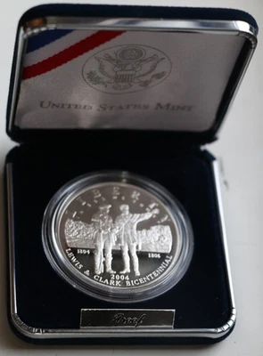 2004 Lewis & Clark Bicentennial Proof 90% Silver Dollar US Mint Coin Box and COA - Image 1 of 4