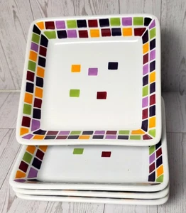 Pampered Chef Simple Additions Mosaic Tiles Squares 7" Salad Plates Lot of 4 - Picture 1 of 4