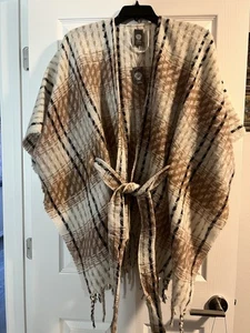 Vince Camuto One Size Ruana Sweater, Belted, Fringed, New With Tags - Picture 1 of 6