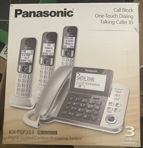 Panasonic Digital 3-Cordless 1-Corded Phone Answering System Caller ID KX-TGF353 - Imagen 1 de 2