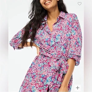 J. Crew Floral Shirt Dress Cover Up XS Button Front Long Sleeve Pink Swim - Picture 1 of 8