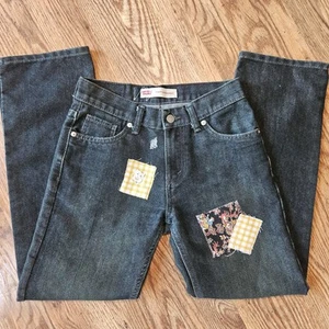 LEVI'S Jeans Youth Girl Size 14 Straight Cotton 514 Reg Black Wash Patchwork - Picture 1 of 10