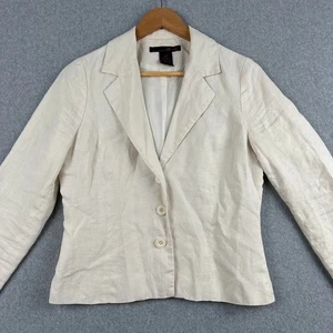 100% Linen Blazer Willi Smith Cream Women's Size 4 Button Up Casual White Jacket - Picture 1 of 6
