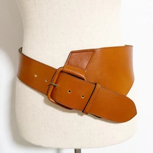 Vintage 80s Leather Asymmetric Fashion Belt S/M Brown - Picture 1 of 7