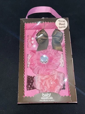 NEW BABY ESSENTIALS SET OF 3 DIFFERENT PINK HEADBANDS ~~SIZE 0-24 MO. - Image 1 of 2