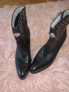 Harley Davidson Cowboy Boots Womens Sz 7 Black Ankle Bootie - Picture 1 of 9