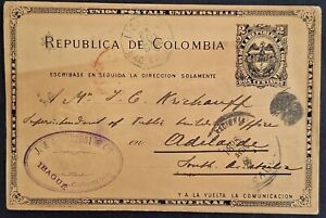 RARE 1895 Colombia 2c Stamped postcard canc Ibague to Australia