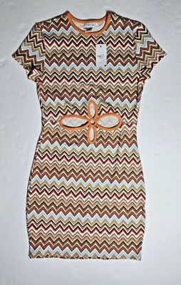 Rue 21 Women's Chevron Multi-Color Cut Out  Short Sleeved Juniors Dress Sz Large - Image 1 of 4