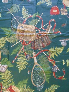 Brunschwig & Fils Cotton Fabric Going Fishing, Rods, Basket, Nets 34" x 54" - Picture 1 of 6