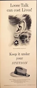 Stetson Hüte lose Gespräche kosten Leben 2. Weltkrieg Vintage Print Werbung 1943 - Bild 1 von 6
