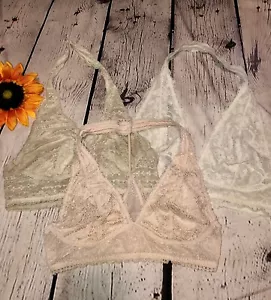 3 Victoria’s Secret, Free People Lingerie Pink, Taupe, White lace Bralettes Med - Picture 1 of 12