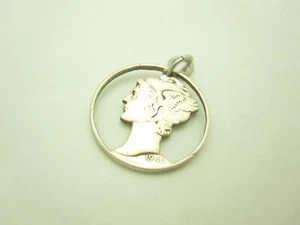 Vintage Sterling Mercury Dime Necklace Winged Liberty Head Dime Pendant Charm - Picture 1 of 3