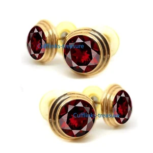 Natural Garnet Gemstone Gold Plated with 925 Solid Silver Tuxedo Buttons set #64 - Picture 1 of 6