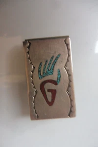Vejez Clip De Dinero, 925 Plata Con Inserción: Turquesa Y Coral, Firmado: HB - Imagen 1 de 4