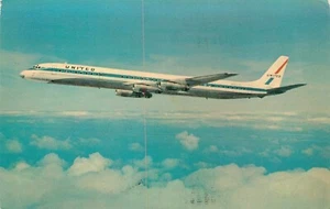 Cartolina Aviazione United Airlines Super DC-8 Aereo Ufficiale Non Spedita - Foto 1 di 2