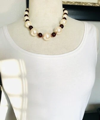 Collar de perlas de imitación firmado por Rachel, collar de cuentas de perlas, cuentas gruesas Foto 1 de 4