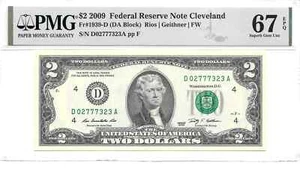 2009 CLEVELAND $2 FRN (DA Block) PMG 67 EPQ SUPERB GEM UNCIRCULATED (LUCKY 7's) - Picture 1 of 24