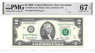2009 CLEVELAND $2 FRN (DA Block) PMG 67 EPQ SUPERB GEM UNCIRCULATED (LUCKY 7's) - Image 1 of 4