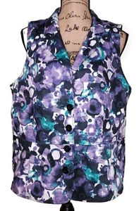 Lane Bryant - Purple Abstract Floral Cotton Blend Vest - Women's Size 16 - Picture 1 of 4