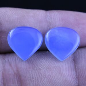 Blue chalcedony Plain Pear Loose Gemstone Cabochon Pair 2 Pcs For Jewelry Making