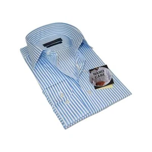 Men's Shirt ENZO PARK Turkey Soft Cotton Wrinkle Resistant Enzo9 Blue Stripe - Picture 1 of 10