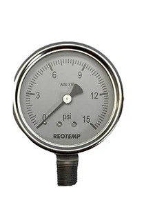 Medidores de presión de 1⁄4 de pulgada / esfera de 2,5"" 0+15 psi NPT montaje inferior temperatura Reo AISI 316 - Imagen 1 de 6