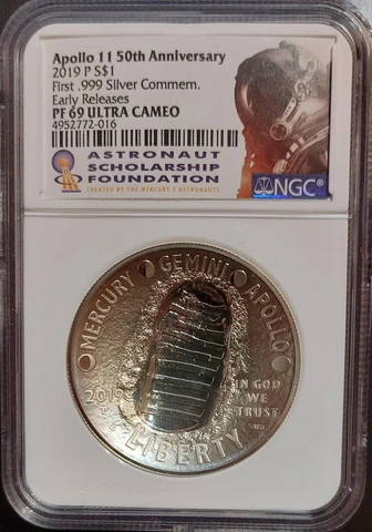 2019-P APOLLO 11 50th Anniversary Moon Landing PROOF Silver $1 NGC PF69 UltraCam Cover