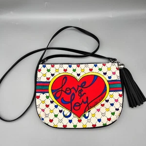 Brighton Crossbody Love & Joy Canvas Pouch Rainbow Heart Bow Handbag Tassle - Picture 1 of 16