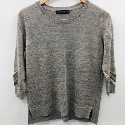 The Limited Womens Medium 3/4 Sleeve Pullover Sweater Striped Metallic Brown 393 - Image 1 of 4