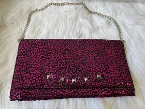 Betsy Johnson übergroße Clutch Geldbörse Tasche Stoff Metallic Leopard rosa Fuchsia - Bild 1 von 6