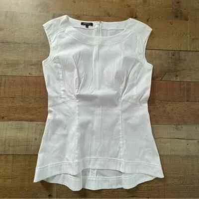 Lafayette 148 New York Sleeveless Hi Lo Top Zip Back Size 0 WHITE - Image 1 of 4