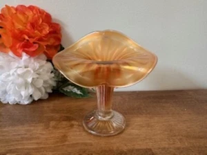 Marigold Carnival Glass Jack-in-the-Pulpit Vase Iridescent Vintage Flared Art - Picture 1 of 6