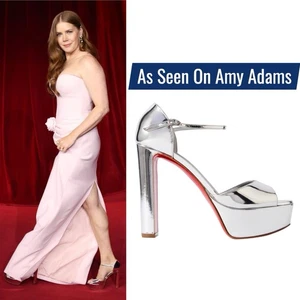 Christian Louboutin Sandaloo 130 Mirrored Platform Sandal Silver Women Size 38 - Picture 1 of 15