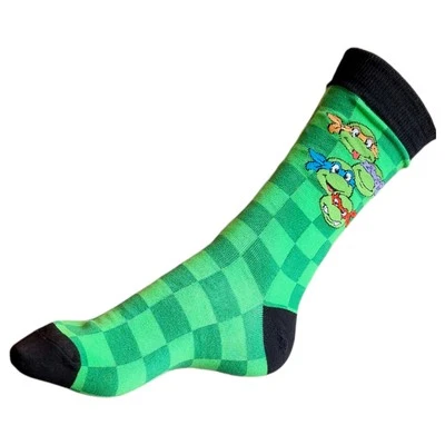 SOCK SHACK Teenage Mutant Ninja Turtles Green Check Mens Socks 6-10 UK /39-44 Eur/ 7-11 US