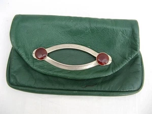 Leather pouch Vintage. Green with semi precious stones Soft as a glove - Picture 1 of 1