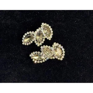 Weiss vintage clip-on earrings marquise cut smoky gray rhinstones 1.5" - Picture 1 of 7