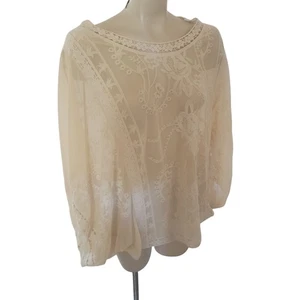 Blusa UMGEE De Colección Inspirada Beige Transparente Encaje Floral Bordado M Bohemia Chic - Imagen 1 de 6