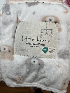 Manta de bebé Little Honey Teddy Bear Faces felpa blanca gris rosa de OEKO-TEX Gir - Imagen 1 de 3