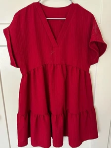 Vestido Babydoll Rojo en Niveles Para Mujer Talla M Manga Corta Cuello en V Informal Fluido - Imagen 1 de 7