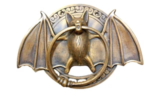 heavy Door Knocker BAT ring old heavy SOLID cast BRASS vintage antique style 7" - Picture 1 of 11